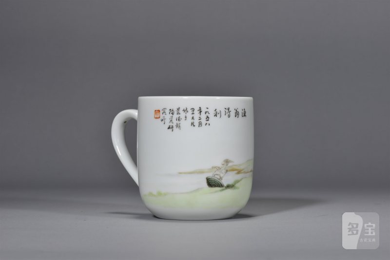 五十年代 王大凡粉彩「渔翁得利」茶杯 - 图6
